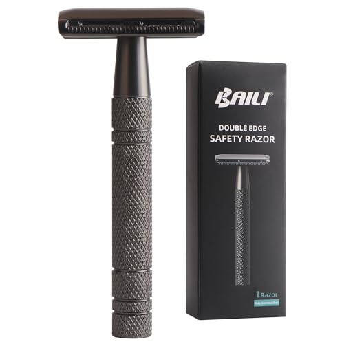 BAILI Double Edge Safety Razor Reusable Stainless Wet Shaving for Men Women Beard Bikini Armpit Leg Hair Removal Matte Black BDB2D
