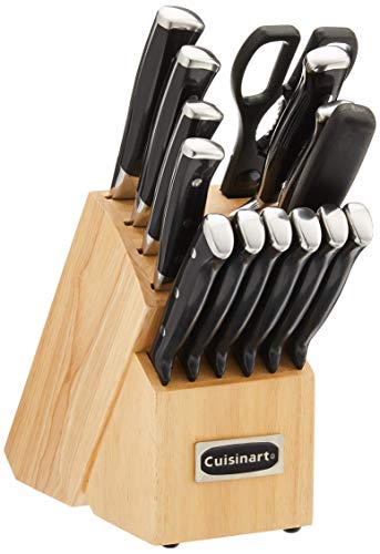 CUISINART Block Knife Set, 15pc Cutlery Knife Set with Steel Blades for Precise Cutting, Lightweight, Stainless Steel, Durable & Dishwasher Safe, C77BTR-15P