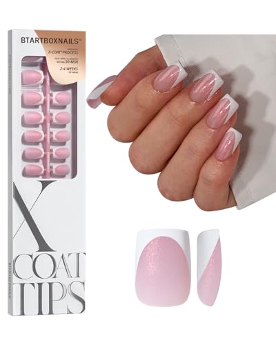 BTArtboxnails XCOATTIPS French Tip Press On Nails - Pink Glitter