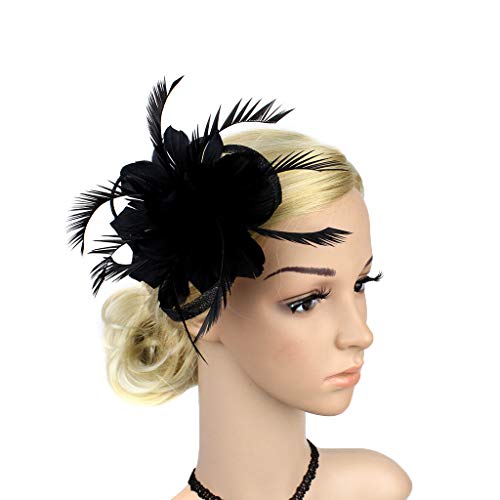 Bcdlily Flower Feather Fascinators Hatflower Feather Fascinators Hat Women Tea Party Vintage Derby Wedding Cocktail Clip Headpiece(Black) #TOP2