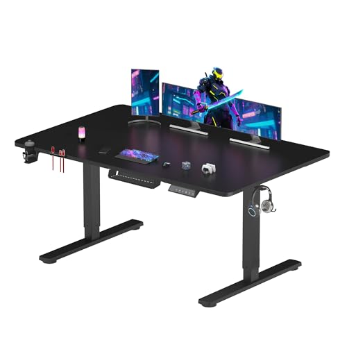 SANODESK QS-Gaming Escritorio Elevable Eléctrico 180x80 cm, Regulable en Altura, Control con Función de Memoria y Gancho, Negro
