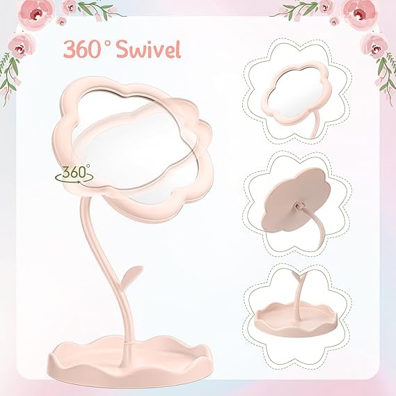 draval Flower Makeup Mirror with Stand | Tabletop Cosmetic Mirror with Tray | Adjustable for Desk, Dresser, or Vanity 1