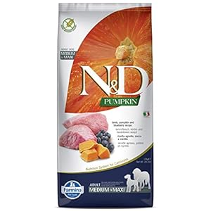 FARMINA N&D Pumpkin Dry Dog Premium Pet Food, Grain-Free, Lamb and Blueberry, Adult Medium & Maxi Breed, 12-kg