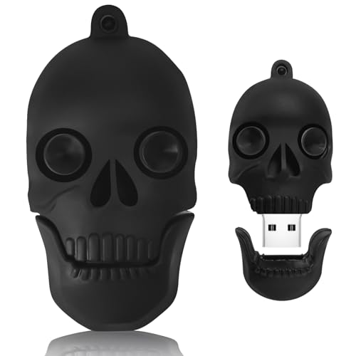 Clé USB 32 Go en Forme de Tête de Mort, BorlterClamp Pendrive Cool USB 2.0 Flash Drive Amusante Mémoire Stick Cadeau (Noir)