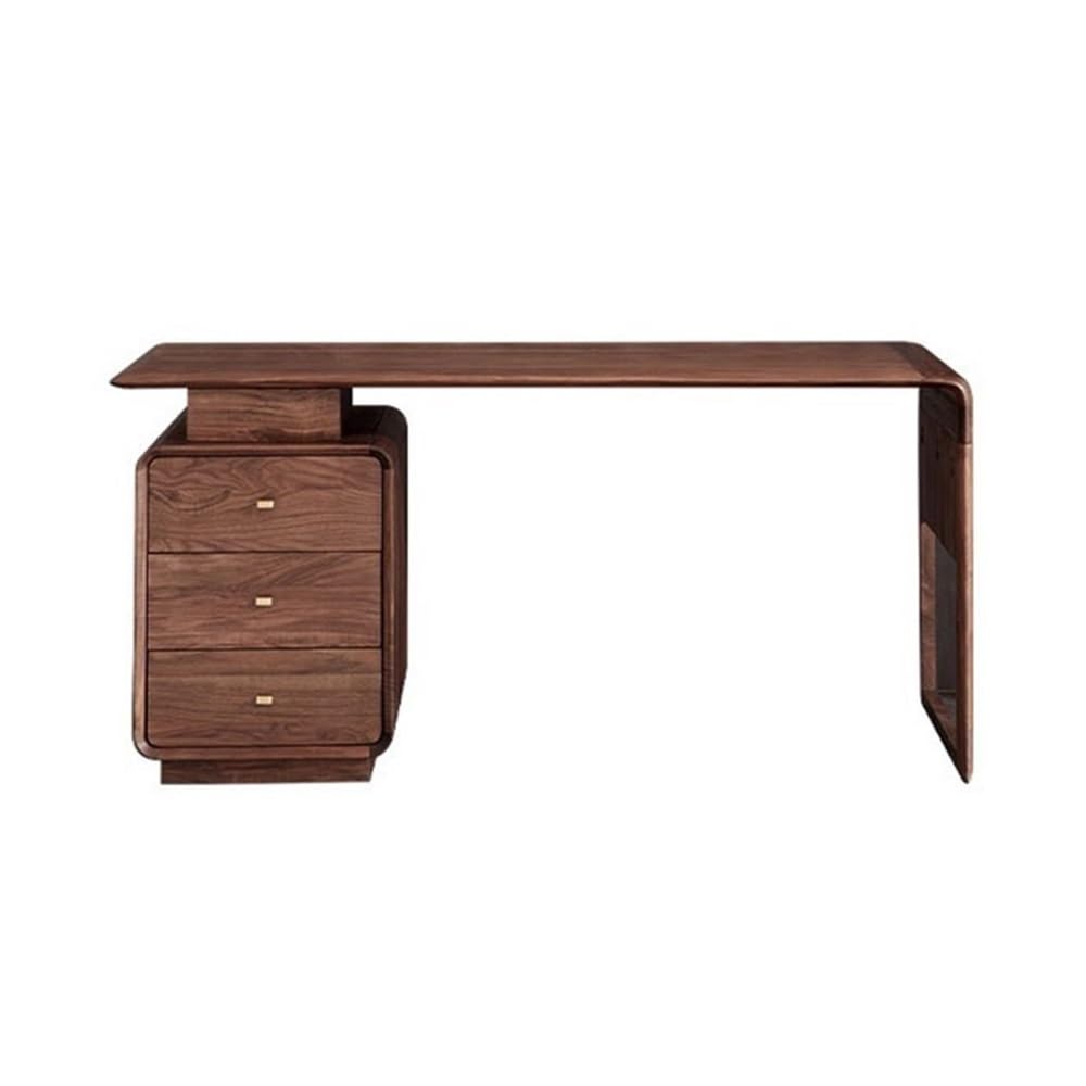 Standing Desk Modern Office Executive Desk with 3 Drawers Black Walnut Wood Home Writing with Filing Cabinet for