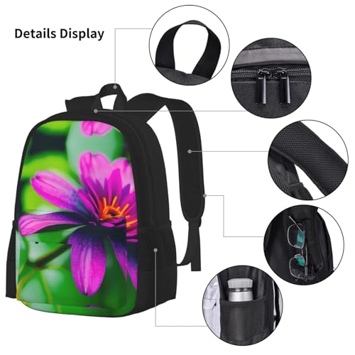 Flower Leaves Purple Red Flower Print 3 Piece Backpack Set, Laptop Daypack, Lightweight Bookbag Set With Lunch Bag Pencil Case4