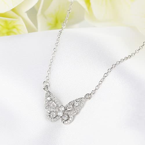 Miss Right Dainty Gold Butterfly Necklace Jewelry For Women Girls,18K Gold Plated Cute Butterfly Charm Cubic Zirconia Pendant Necklaces Anniversary Birthday Gifts (White Gold) #TOP6