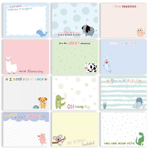 12 Pad/ 600 Sheets Funny Sticky Notes Cute Animal Pun Notepads 3 x 4 Inch Fun Novelty Animal Sticky Notes Inspirational Memo Self Adhesive Notepad Teacher Note for School Coworkers Office Supplies