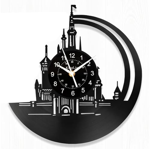 KingLive Cartoon Movie Wall Clock, Vinyl Record Clock 12 Inch LED 7 Color Night Light Circular Classic Disney Castle Decorated Mouse Silent Clock, Room Decoration Gift for Children, Daughter, Son