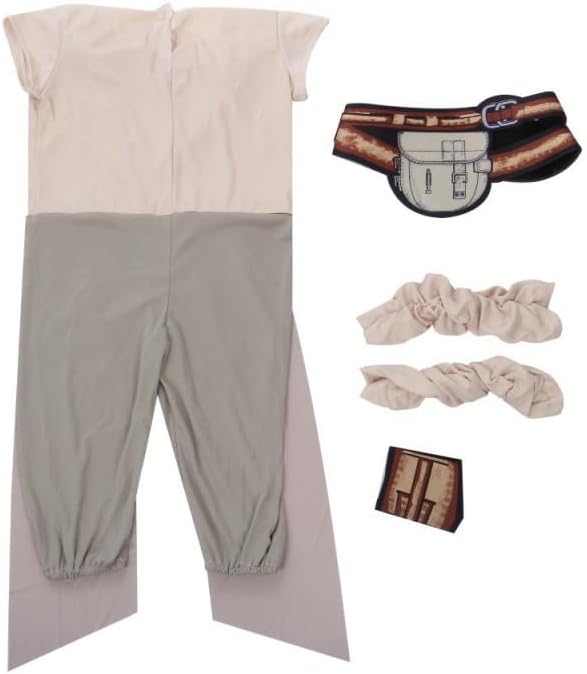 4 Pcs Rey Costume for Girls Halloween Deluxe Jumpsuit Kids Cosplay Outfits with Belt Bracer Accessories Set