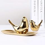 Ardax Golden Ceramic Bird Figurines 2 Pack, Home Decor Animal Sculptures and Statues Handmade...