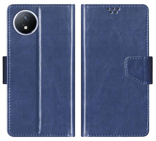 Image of SBMS Flip Cover for Vivo Y02 / Vivo Y02T Back Cover Case with Magnatic Closure | Inbuilt Stand | Card & Money Pocket (Blue)