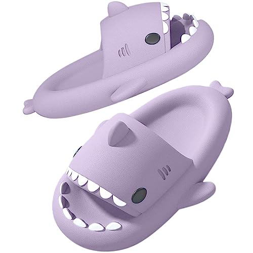SAGUARO Shark Slides Hausschuhe Herren Badelatschen Rutschfeste Badeschuhe Damen Strand Haifisch Schlappenl Lustig Slippers Hai Sommer Hausschuhe Lila 40/41