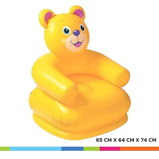 Image of Happy Animal Inflatable Chair for Kids | Portable & Foldable PVC Air Sofa Seat for Toddlers | Cartoon Animal Design Chair for Boys & Girls (Yellow)