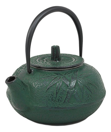 Ebros Japanese Tetsubin Green Cast Iron Teapot With Oriental Bamboo Design Tea Pot 20 fl oz Capacity