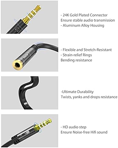 KINGTOP Headphone Splitter 3.5mm, Mic Audio Splitter, Headset Splitter Cable for Gaming Headset with Separate Audio Microphone Jacks (Not for 2 Headphones)