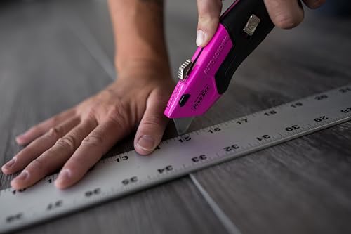The Original Pink Box Auto-Loading Utility Knife, Pink | 3-Position Retractable Box Cutter with 5 Pre-loaded Blades