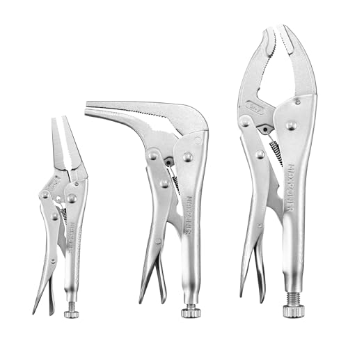 Image of MAXPOWER 3 Pieces Locking Pliers Set, 6 inch Long Nose, 7 inch Offset Locks Plier and 10 inch Wide Open Locking Pliers