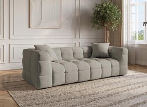 DecoInParis Canapé Fixe 3 Places en Tissu Taupe Bella