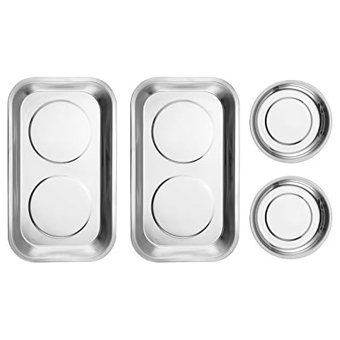 CASOMAN Magnetische Werkzeugschalen-4 Stücke, Edelstahl Magnetschale, Edelstahl, 4" Runde Tabletts & 9,5" Wx5,5"L quadratische Tabletts, für Innensechskantschrauben, Muttern, Bolzen, Metallteile Cover