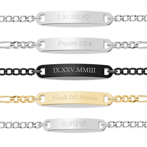 Personalized Sterling Silver/Stainless Steel Bar ID Bracelet - Custom Engraved Inspirational Words, Dates or Names- Adjustable - Gift Box Included - Elegant Jewelry for Anniversary, Birthday, Weddings3