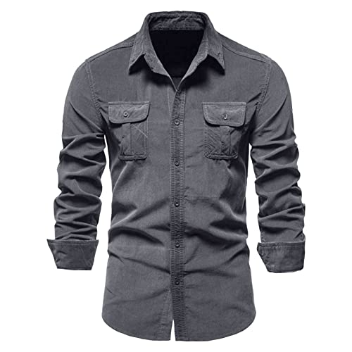 Camisa de manga larga de pana para hombre, cárdigan de manga larga para hombre, absorbe la humedad, ajuste regular, transpirable, grande y alta, blusa de tela suave para oficina, negocios, viajes
