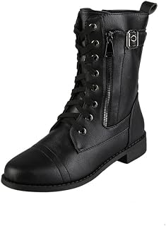 Women's Mid Calf Built-in Wallet Pocket Lace Up Military Combat Boots,Fashion Ethnic Style Knight Boots Cowboy Motorcycle Boot Winter, Autumn