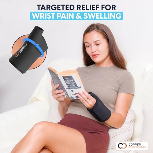 Image of CopperFreeze Wrist Sleeve by Copper Compression. Hot & Cold Therapy Support for Pain, Swelling, and Injury Recovery. 360 Copper Infused Relief for Hands, Wrists, and Forearms