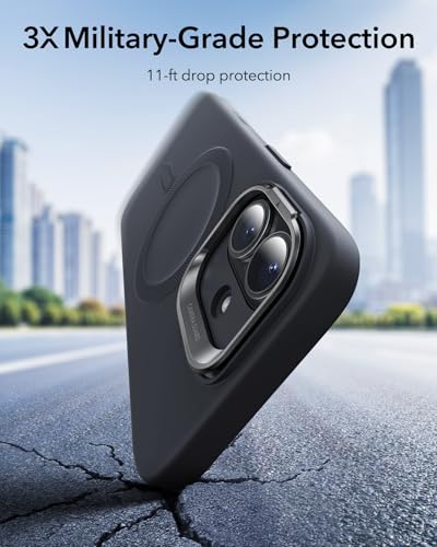 Image of ESR Silicone Case for iPhone 17, Built-in Camera Stash Stand Compatible with MagSafe, Military-Grade Drop Protection Magnetic Phone Case for iPhone 17, Cloud Series, Black