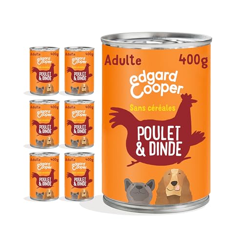 Edgard & Cooper Pâté Pour Chien, (Dinde & Poulet, 400g x 6), Sans Céréales, Viande fraîche et protéines de qualité, Vrais ingrédients pour chiens, Hypoallergénique, Sans sucres ajoutés