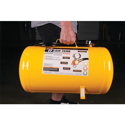 Performance Tool W10011 Hi-viz 11-Gallon Horizontal Portable Air Tank With Tire Air Chuck , Yellow