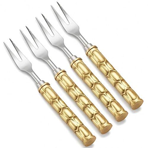 Mary Jurek Helios Brass Cocktail Forks 4 Piece Box Set, Gold Tone