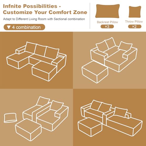 Image of 96 inch Sectional Couches for Living Room Cloud Couch Sofa with L-Shape Upholstered Boneless Couchs Modern Modular Sectional Couch with Chaise
