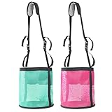 Kaulhp Horse Feed Bag,Heavy Duty Muzzle Feed Bag with Adjustable Strap,Comfort Neck Pad,Nose Pad and Double Waterproof Bottom Mesh Feed Bags for Horse Pack of 2 (Pink+Mint)