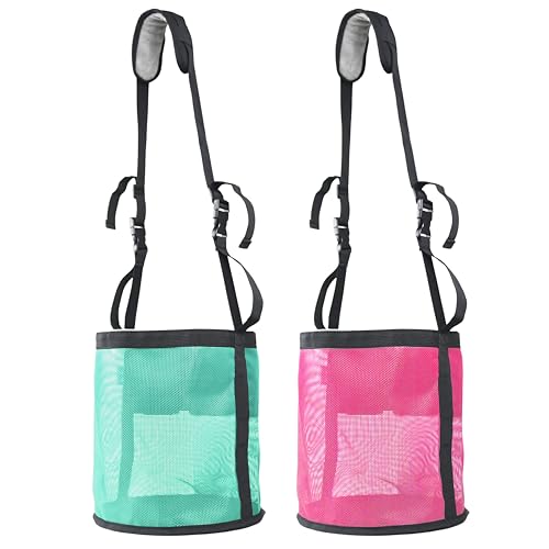 Kaulhp Horse Feed Bag,Heavy Duty Muzzle Feed Bag with Adjustable Strap,Comfort Neck Pad,Nose Pad and Double Waterproof Bottom Mesh Feed Bags for Horse Pack of 2 (Pink+Mint)