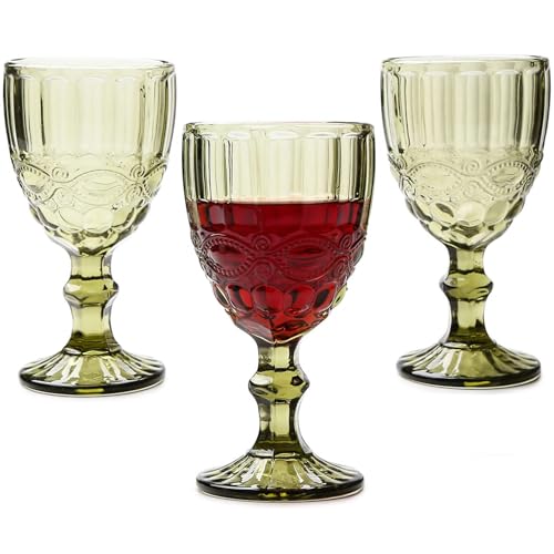 Taganov Vintage Glassware Green Drinking Glasses set of 6 Stemmed Water Goblets Colored Wine Drinkware 10 OZ for Wedding Party Bar Christmas