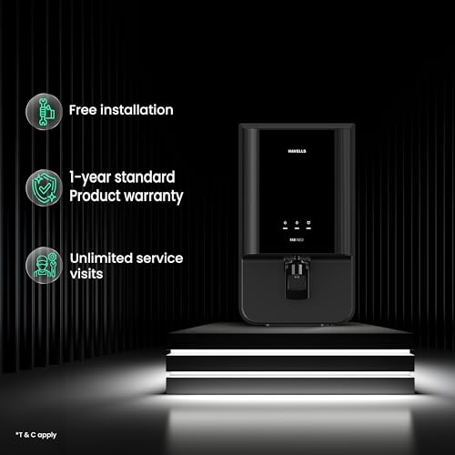 Image of Havells FAB NEO Water Purifier, RO + UF Purification, Vital Magnesium Enriched, 4-stages, 7L Storage, Ideal for Borewell, Tanker & Municipal Water, Significant water savings, BIS Approved, Black