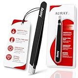 Eyebrow Tweezers Women Facial Hair, Stainless Steel Facial Hair Removal Precision Tweezer for Men & Women in Black, Slanted Tip Eyebrow Plucker for Easy Plucking, Professional Tweezers by AURAY