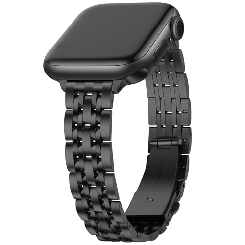 Image of Anlinser Metal Bands Compatible with Apple Watch Band for Women 49 /46 /45 /44 /42 /41 /40 /38mm, Thin Band Designed for iWatch Ultra 3-1 Series 11 10 9 8 7 6 5 4-1 SE (49 /46 /45 /44 /42mm, Black)