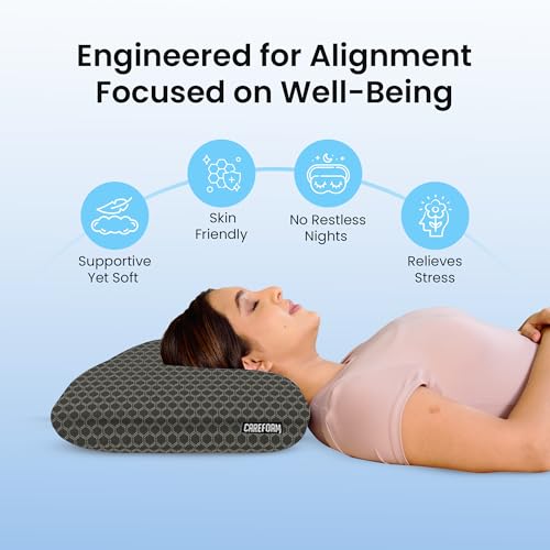 Image of CareFoam Orthopedic Memory Foam Pillow for Comfortable Sleep, Neck & Shoulder Pain Relief with Removable Zipper Black Jacquard Cover 24 x 15 x 5 Inch Pack of 1
