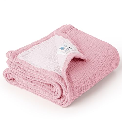 Image of lulumoon Muslin Baby Blanket for Newborns: Lightweight Cotton Crib Blanket Neutral - Soft Lightweight for Stroller & Daycare 36"x40"(Pink)