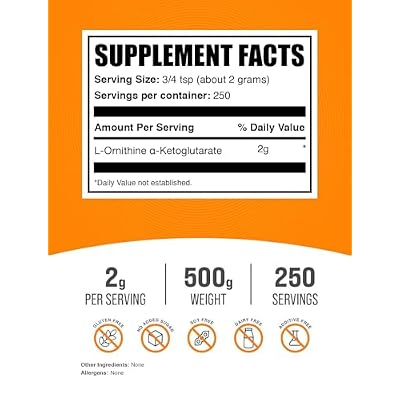 BulkSupplements.com L-Ornithine Alpha-Ketoglutarate Powder - OKG Powder, Nitric Oxide Supplement, Ornithine Supplement - Gluten Free, 2g per Serving, 500g (1.1 lbs) (Pack of 1)