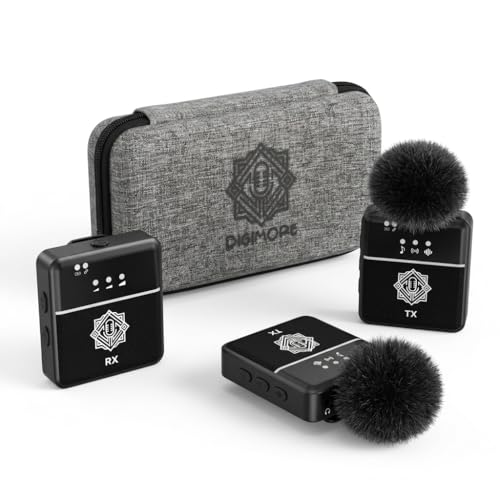 Image of DIGIMORE Plug n Play Dual Wireless Mic with 165ft Range | 14Hr Battery | 360 Sound Capture with ANC & KTV Reverb | Ultra Low Latency & Real Time Monitoring for Live Show, Vlog & Interview(D-455 PRO)