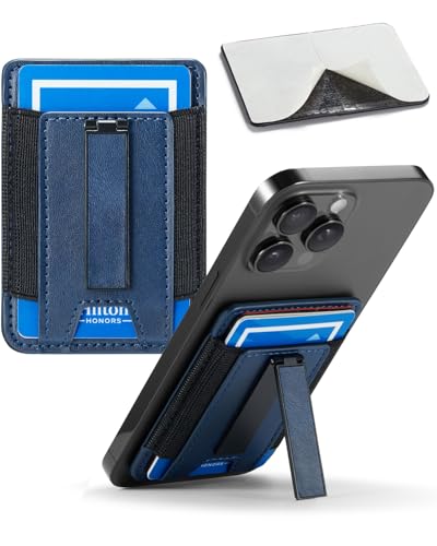 Image of Phone Card Holder Wallet with Stand, Hold 6 Card for iPhone Andriod | Stretch fabric card holder stick on back of phone case. Built-in stand for hands-free viewing. Holds 6 credit /ID cards