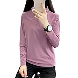 Winnrchan Soft Quick-Dry Women's Stand Collar Golf Hiking Stretch Long Sleeve T-Shirt Skin-Friendly Summer Outdoor Casual Wear Dusty Purple XX-Large