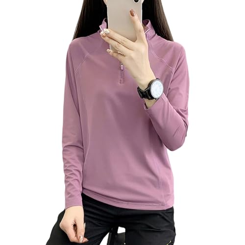 Winnrchan Soft Quick-Dry Women's Stand Collar Golf Hiking Stretch Long Sleeve T-Shirt Skin-Friendly Summer Outdoor Casual Wear Dusty Purple XX-Large