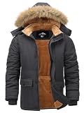 Peakwell Men's Cargo Winter Warm Down Jacket Functional Lining Puffer Coats Long Waterproof Parka for Outdoor, Hiking, Snow, Dark Grey, S