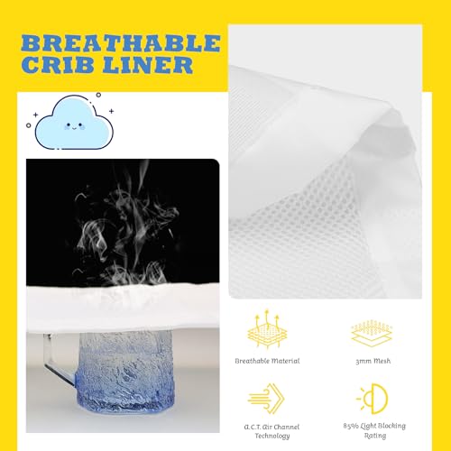 Image of Breathable Mesh Crib Liner for 3 or 4 Side Full-size Crib, Protecting Baby Legs and Arms, Block Pacifier from Falling, 11 inchH (28cm) Essential 3mm Breathable Mesh Liner, Star and Moon Pattern, White