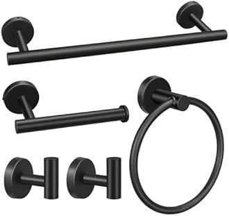 Bathroom Hardware Set, 5pcs Matte Black Stainless Steel Bathroom Hardware Set, Bath Hardware Set Including 16" Hand Towel Bars, Toilet Paper Holders, Towel Rings, Robe Towel Hooks