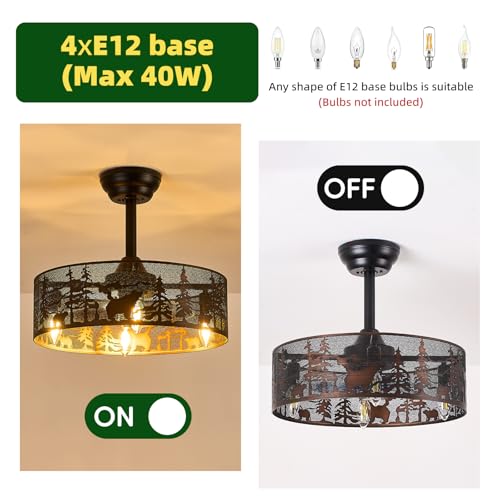 Image of Farmhouse Rustic Ceiling Fan with Light, Black Caged Chandelier Ceiling Fan with Beer Design Vintage Enclosed Fandelier for Bedroom Living Room Kitchen